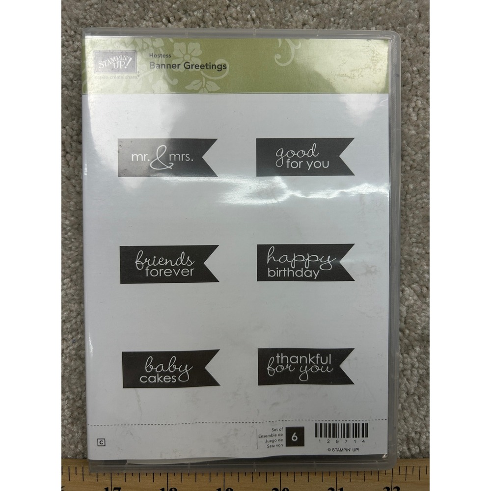 Stampin Up Banner Greetings 129714 Clear Mount Rubber Stamp Set Sentiments 6pc